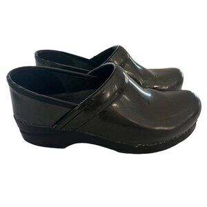 Dansko Clogs Womens 8.5 - 9 Metallic Black Gray Leather Slip On Nurse Shoes EU39